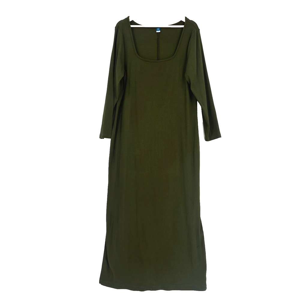 Old Navy Ribbed Knit Square Neck Midi Dress XXL Green Minimalist Classic Capsule - Picture 2 of 11